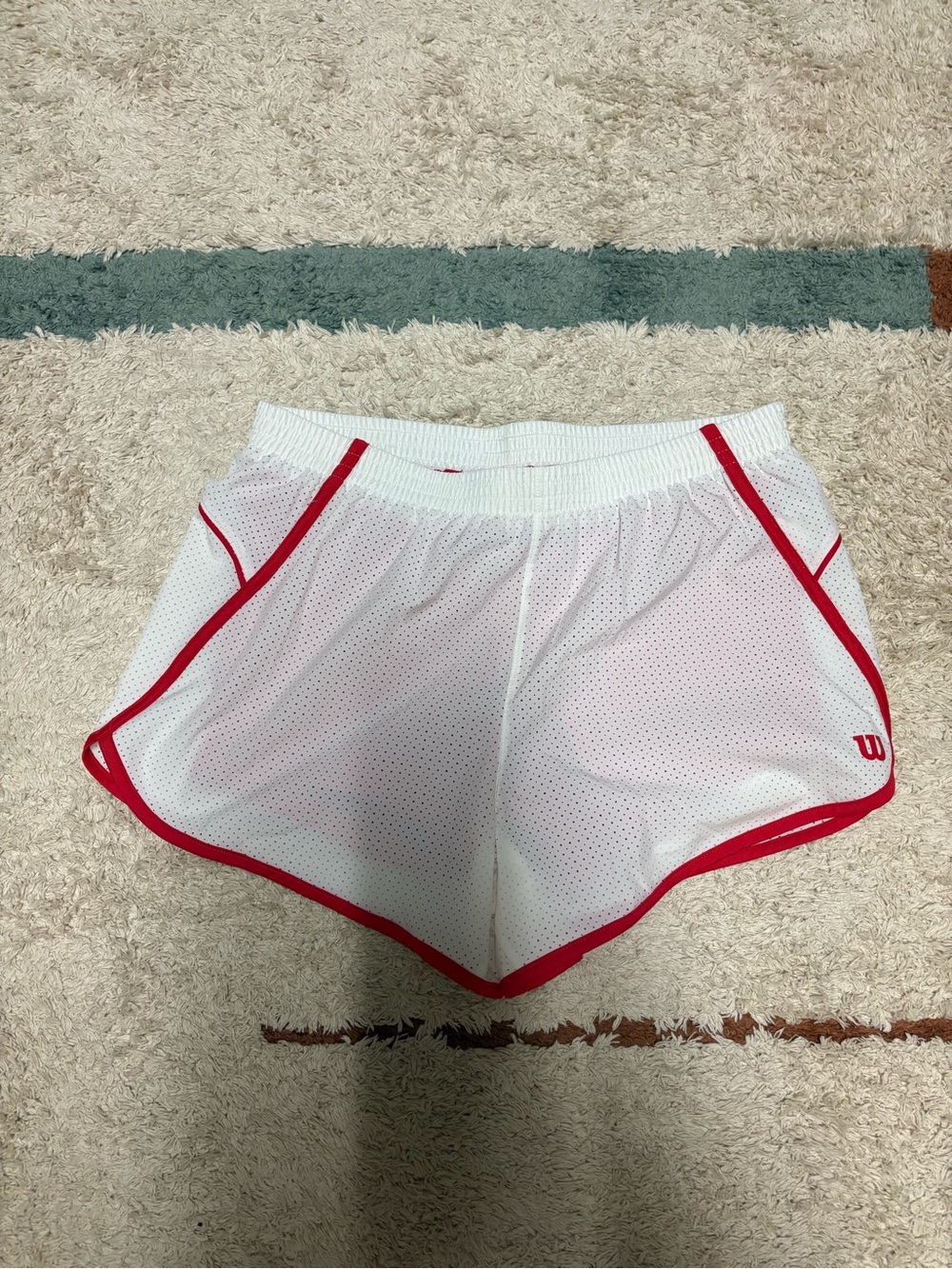 Wilson White Athletic Mesh Shorts with Red Trim